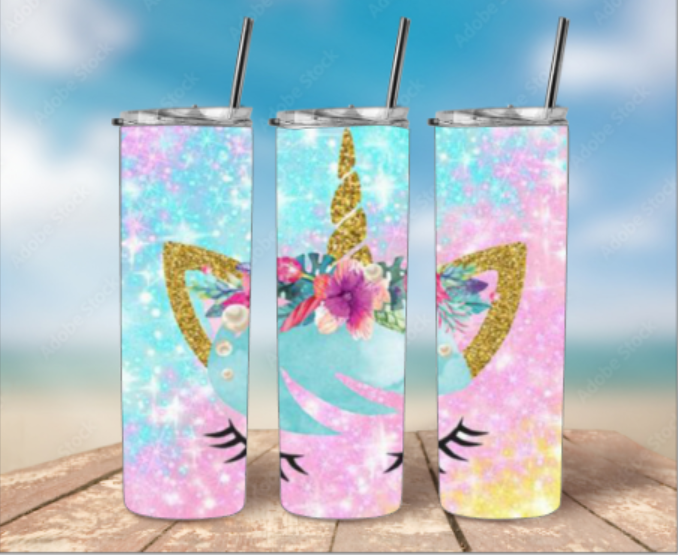 Glittery Unicorn Face Tumbler